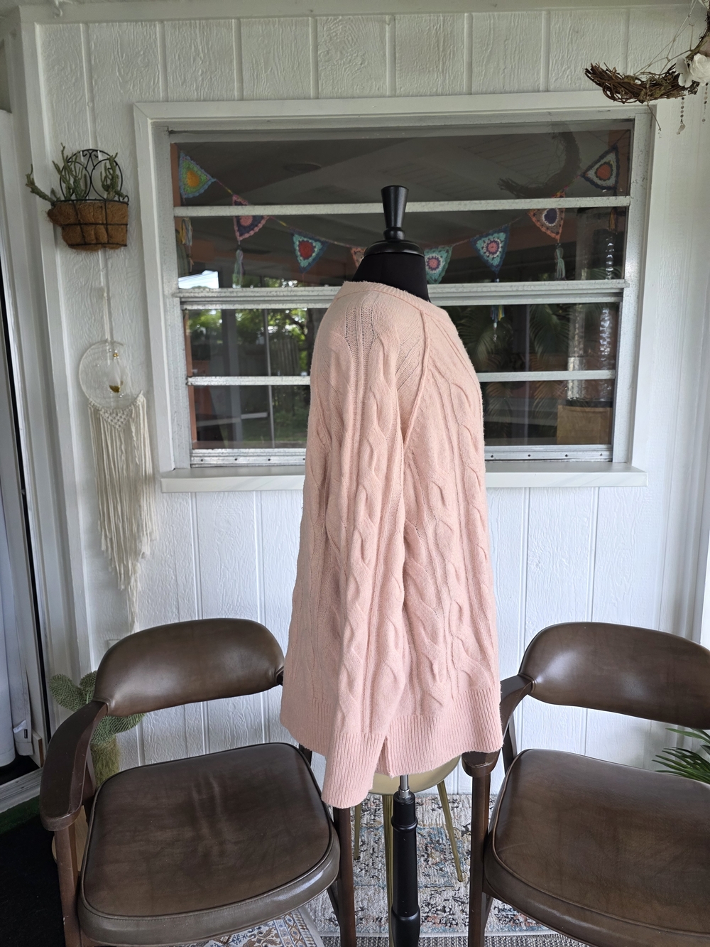 NWT Aerie Peach Cable Crewneck Sweater Super Soft Large Oversized - Picture 8 of 15
